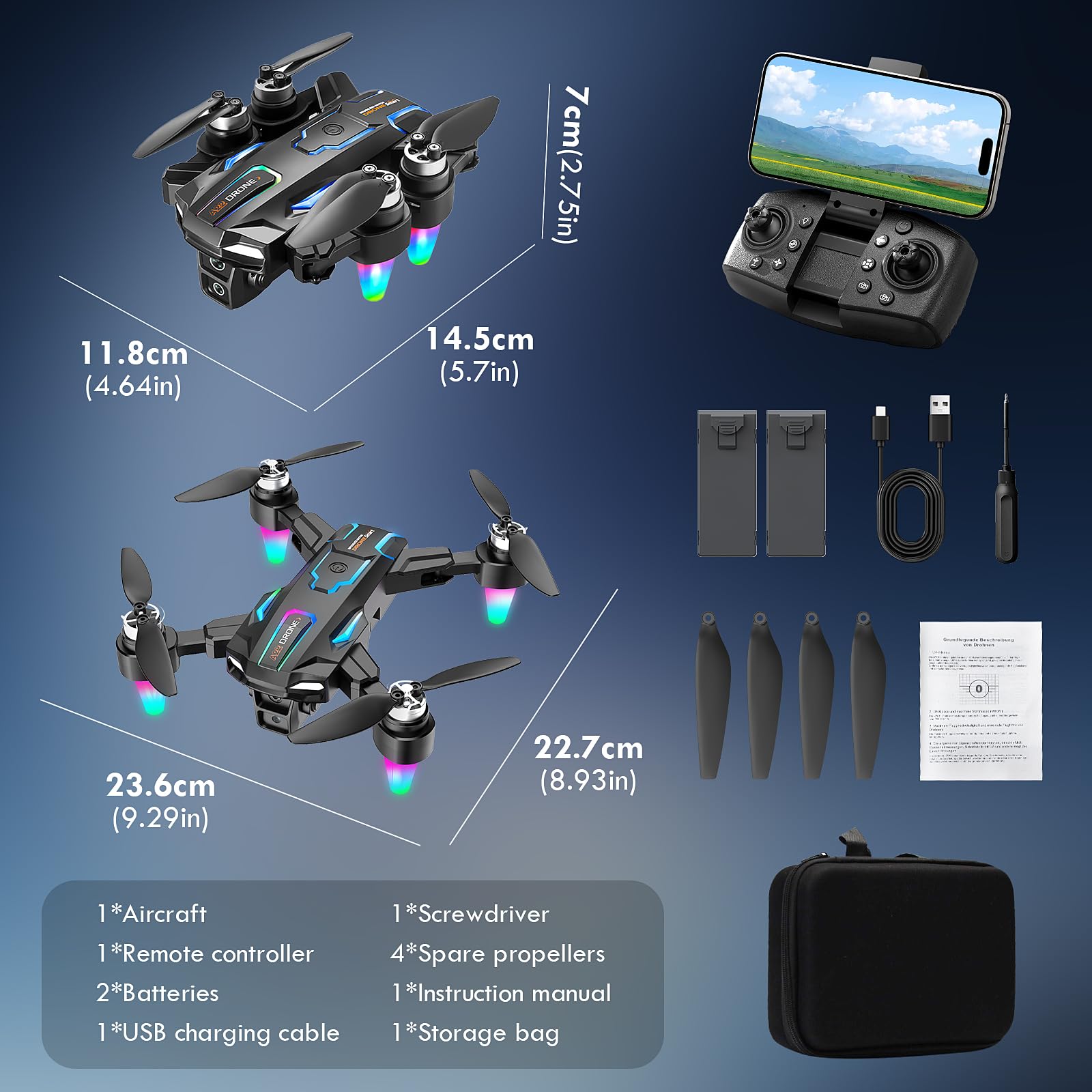 Drone con Telecamera 8K, 360°Flip, Wi-Fi, Motore Brushless, Modalità Senza Testa, Decollo/Atterraggio con un Solo Tasto, Volo in Traiettoria, Regali e Giocattoli per Principianti, 2 Batterie (Nero)