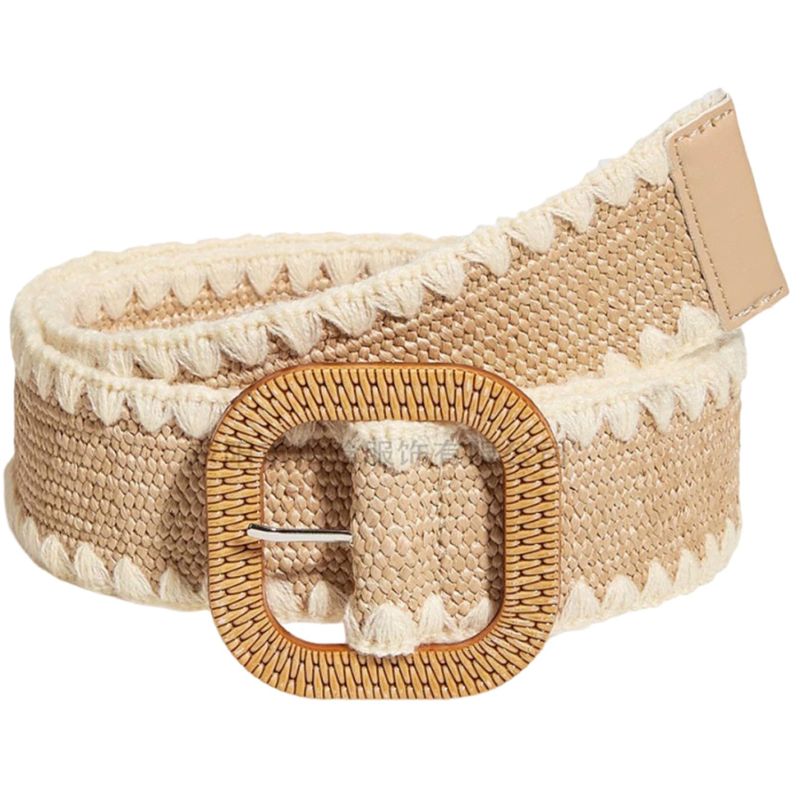 Agutalithic Women's White-Style3 Boho Woven Hollow Straw/Canvas Belt 4Cm Wide Braided Rattan Strap Fashion Waistband For Dress Jeans Pants(130Cm/51, )