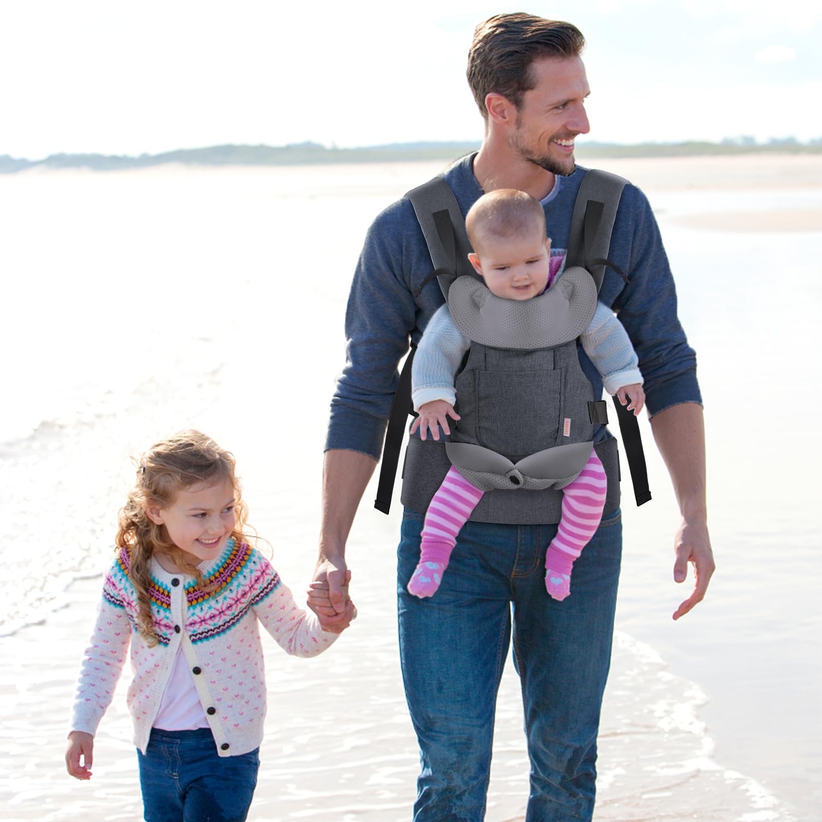 GAGAKU Porte-bébé pour bébés et tout-petits de 0 à 36 mois, Advanced 4-en-1 Porte bebe Facile à porter en position face à face vers l'avant et vers l'arrière pour enfants-Gris foncé