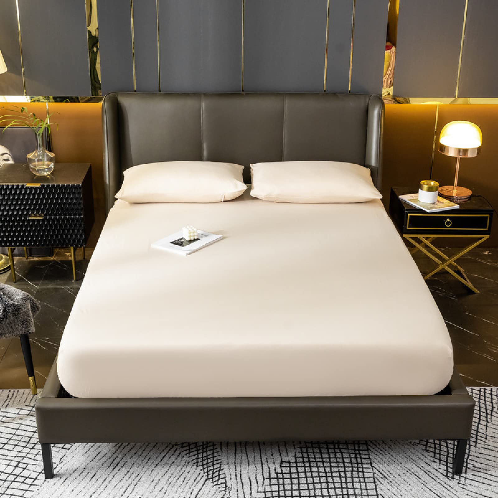 Colchón de calidad de hotel, color liso, algodón lavado, sábanas de bolsillo profundo, funda de colchón para cama individual y doble, color caqui, 120 x 200 cm