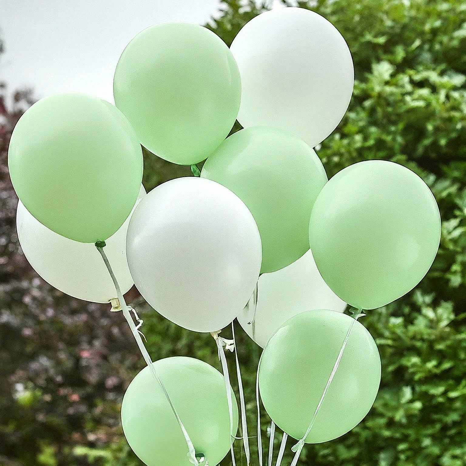 AMFIN (Pack of 100) Pastel Birthday Decoration Item Balloons - Green & White 4