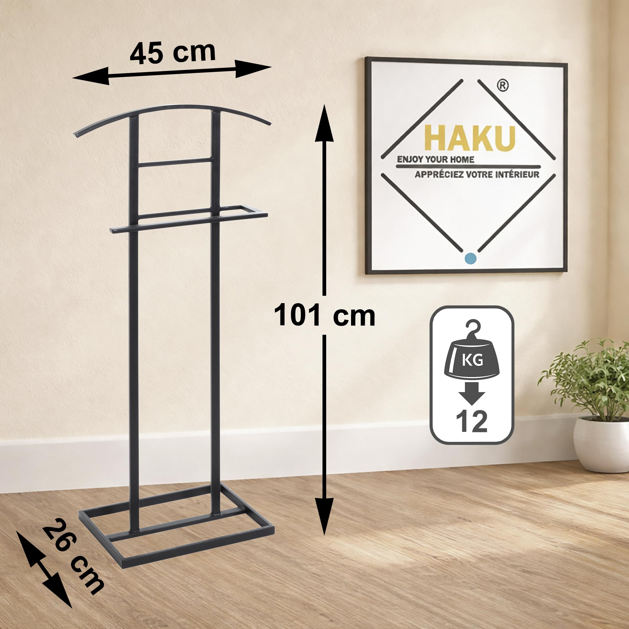 HAKU Servo Muto da uomo nero, metallo - Dim. L 45 cm x A 101 cm x P 26 cm, Stile Moderno