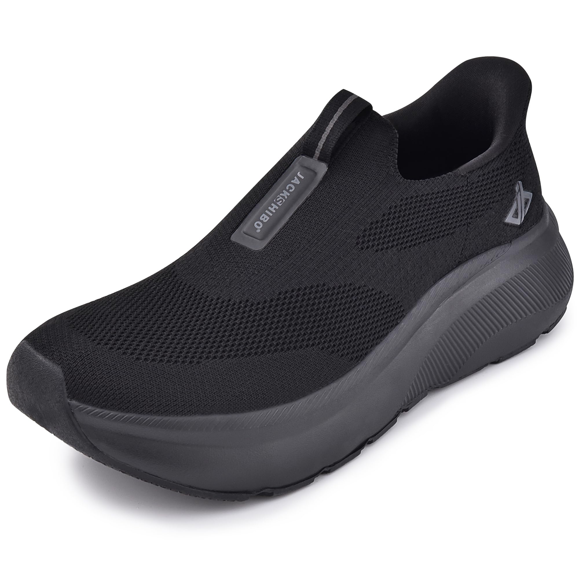 JACKSHIBO Manos libres Slip ins Hombre Zapatos Slip on Sneakers Reposapiés Zapatos ortopédicos de espuma viscoelástica Zapatos para caminar con puntera ancha tacón cero suelas, Negro , 44 EU Ancho