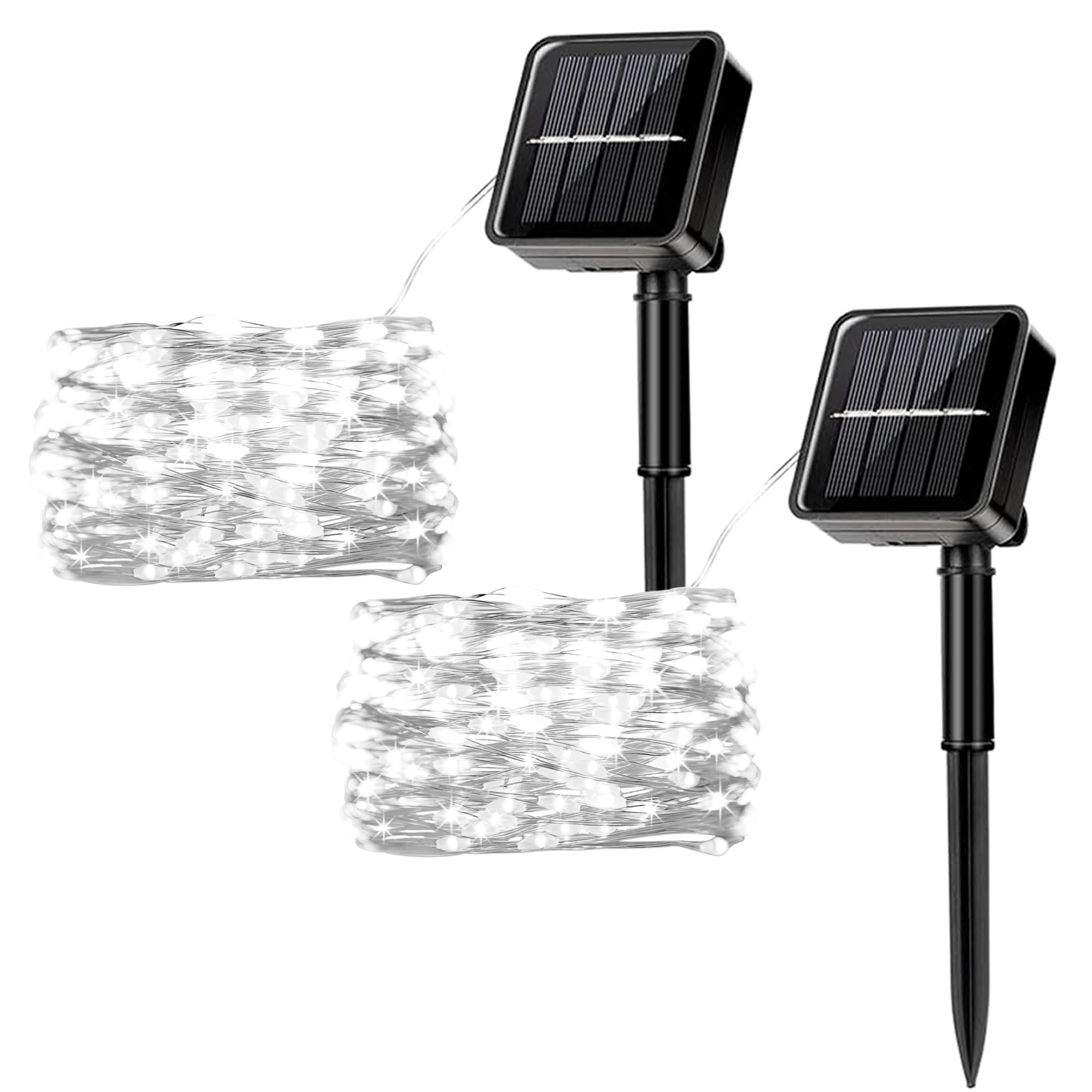 MUXIJIA Pack of 2 Solar Fairy Lights for Outdoor Use, 7 m / 23 ft, 50 LEDs Waterproof Fairy Lights, 8 Mode Solar Fairy Lights for Decorating Garden, Patio, Yard, Party (White)