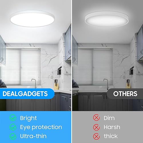 Miniatura 5 de DEALGADGETS Lámparas de techo de montaje empotrado, lámpara LED plana de 12 pulgadas para techo, lámpara redonda blanca ultra delgada de 6500K