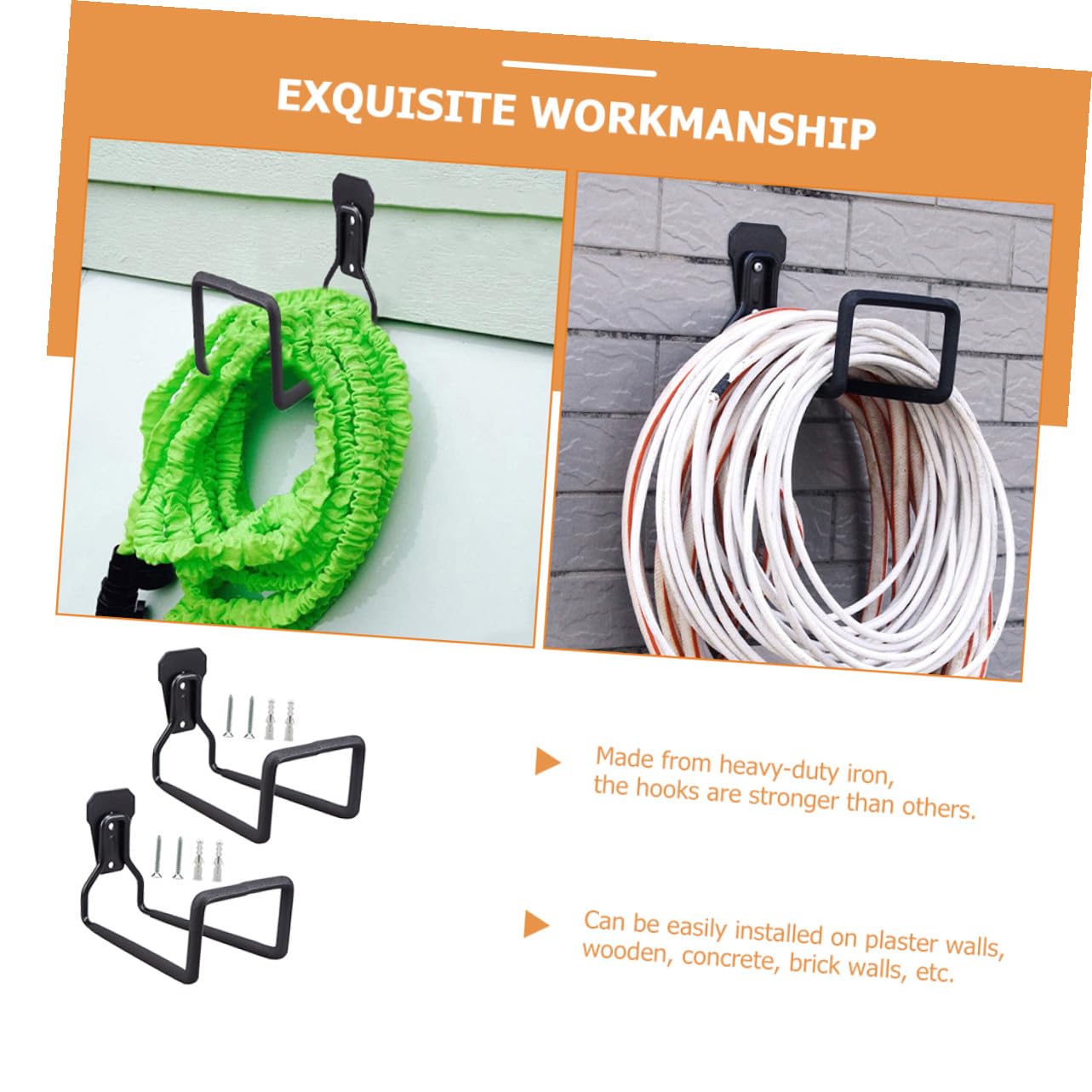 Toddmomy 2 Ganchos de Garaje para Colgar Herramientas y Cables de Extensión, Resistente Hierro Recubrimiento Plástico Negro, Fácil Instalación para Almacenamiento en Garaje