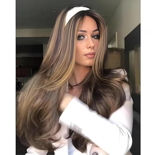 Miniatura 9 de Peluca larga ondulada rubia y marrón para mujeres blancas y negras, peluca sintética de playa suelta con reflejos rubios, peluca rizada realista,