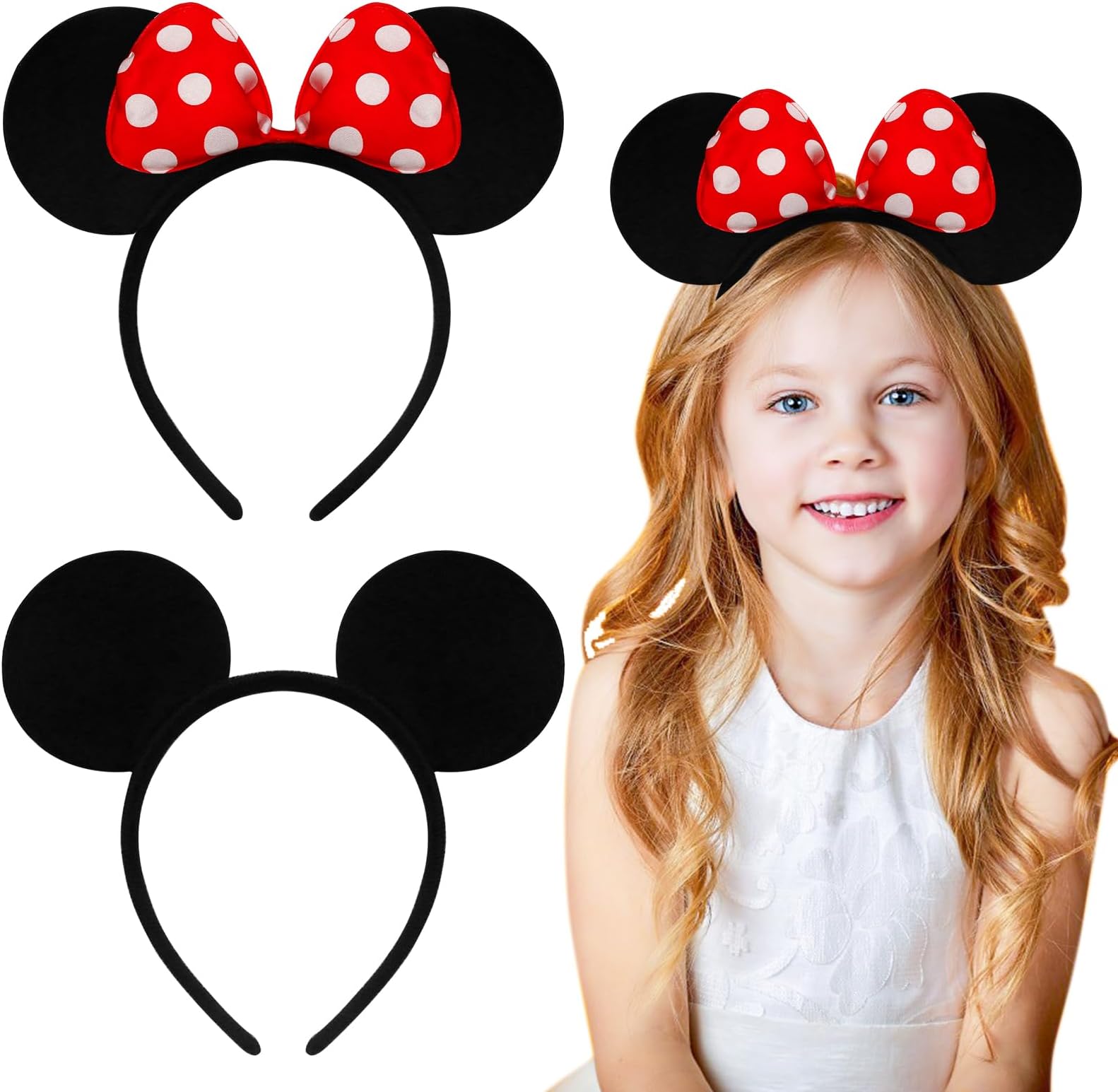 2 Pcs Mickey Mouse Ears, Black Mickey Mouse Ears and Minnie Mouse Ears Holiday Party Accessories Birthday Party Decoration Gift for Adults/Children