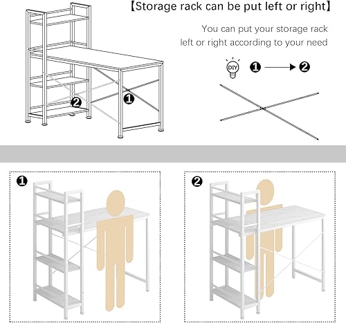 Miniatura 6 de 4NM Escritorio pequeño para computadora de 35 pulgadas con estantería de 4 niveles, escritorio de oficina en casa, estación de trabajo, mesa de
