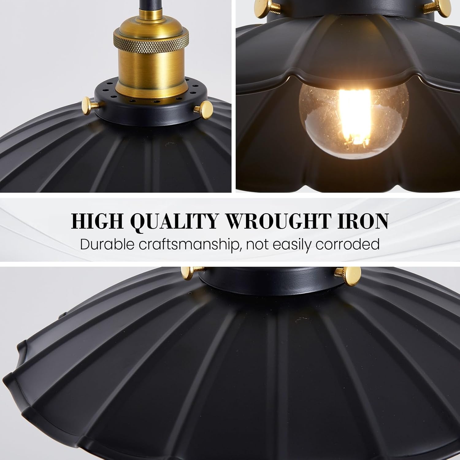 Plug in Hanging Light, Vintage Black 9.8 Inch Lampshade 14Ft Plug in Pendant Light for Dining Room and Living Room, Kitchen Island Retro On/Off Switch Hanging Lamp Fixtures
