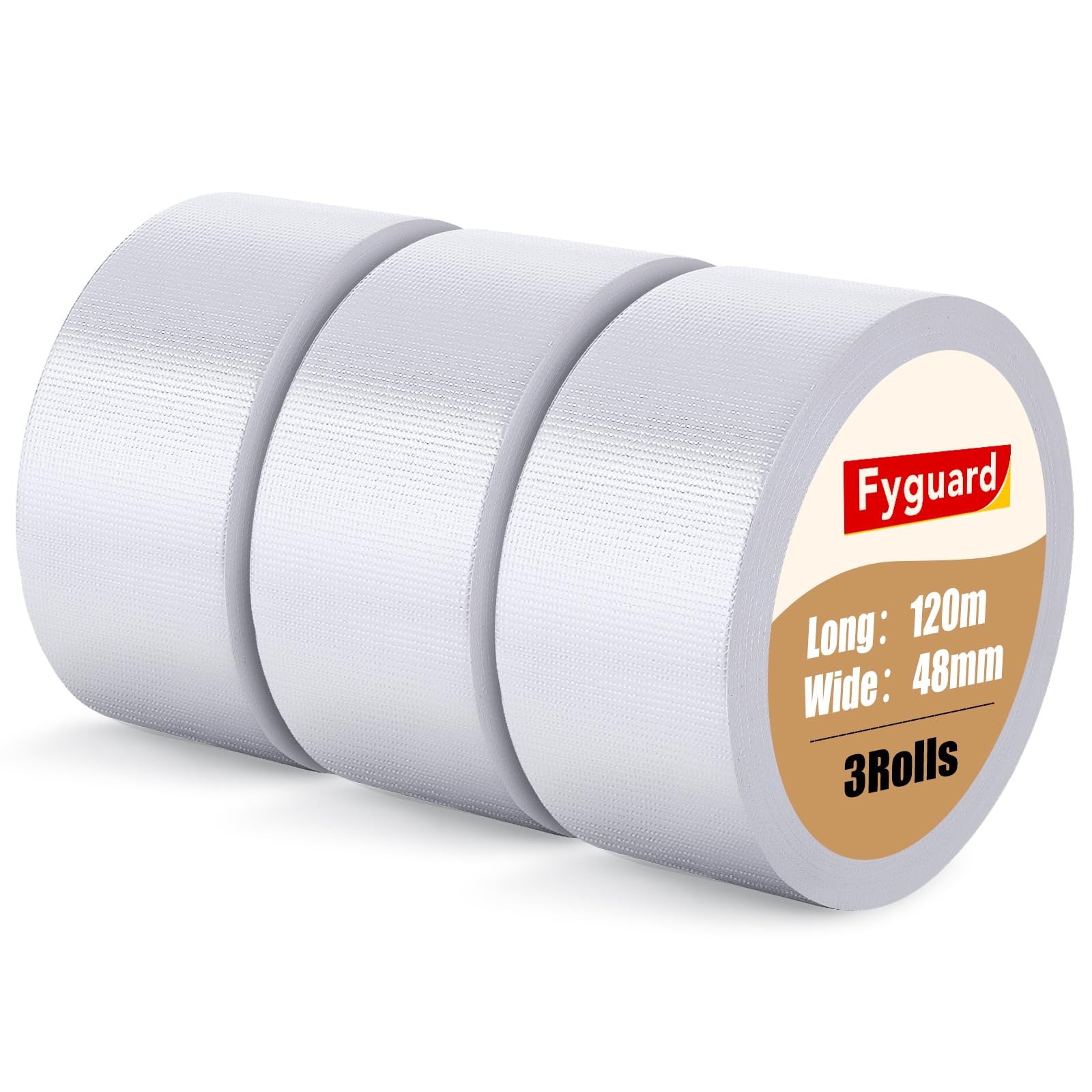 Fyguard 3 Rolls White Duct Tape, 40m x 48m Adhesive Repair Duct Tape Gaffa Tape Heavy Waterproof Tape for Indoor Outdoor Repair Fixation Reinforcement (120m in Total) — image 1