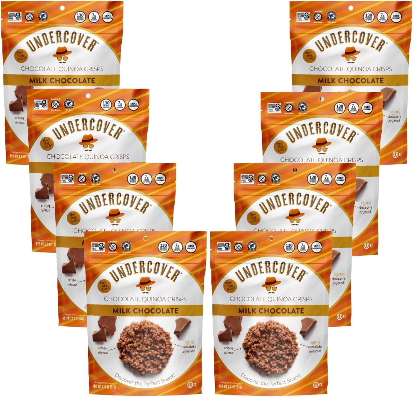 Undercover Chocolate Quinoa Crisps - Milk Chocolate Quinoa Crisps | 8-Pack, 2oz Bags | Gluten Free, Nut-Free, Allergen Friendly, Kosher