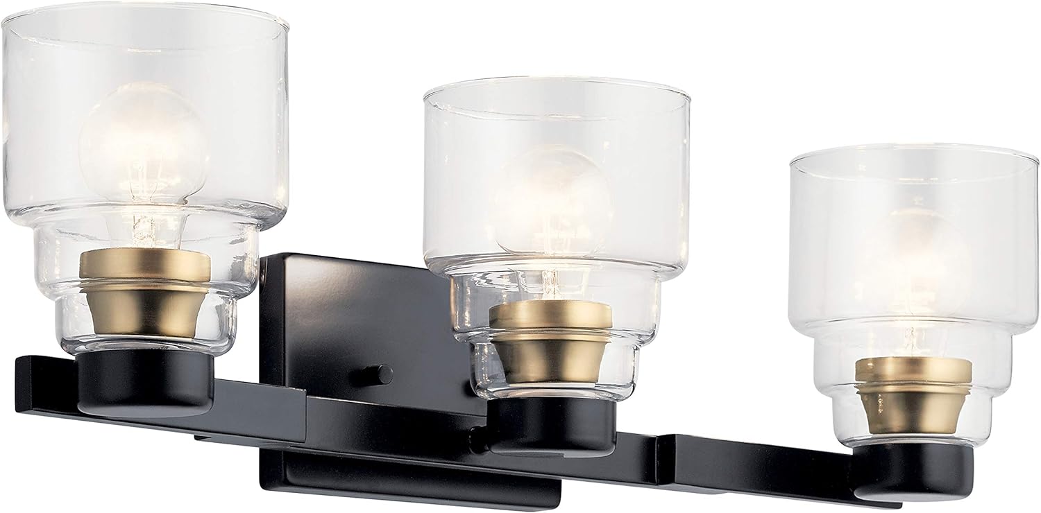 ๐ฅ Kichler Vionnet 24 3 Light Vanity Light with Clear Glass in Black Big Sale Kichler Vionnet 24 3 Light Vanity Light with Clear Glass in Black