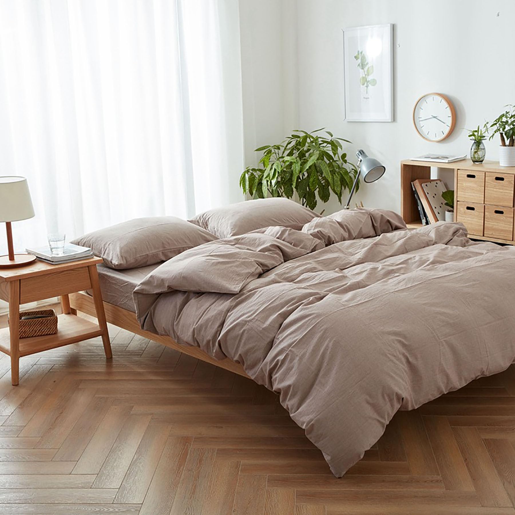 Parure de lit 4 pièces douce en coton lavé pour retrouver un sommeil réparateur