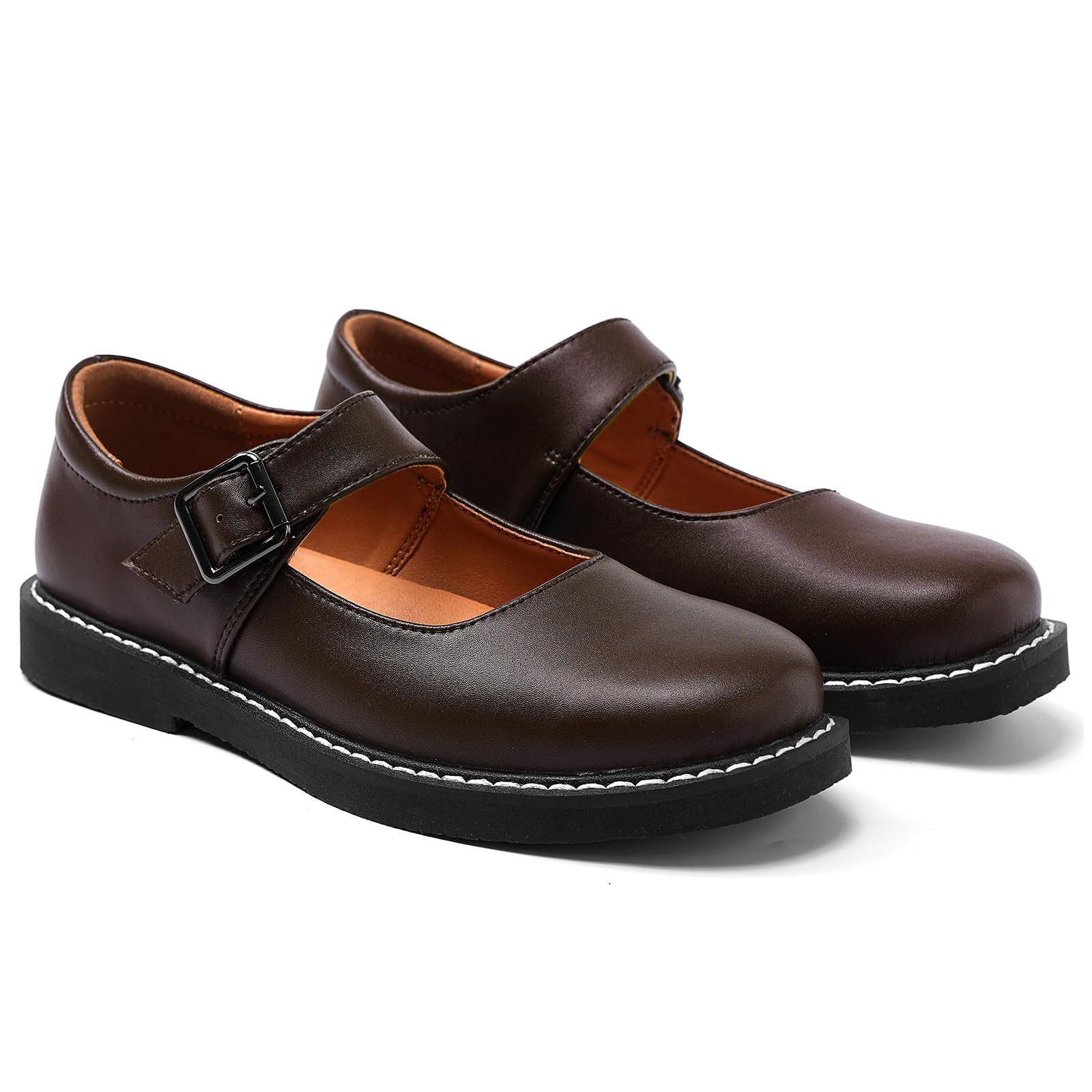 pedasvon Women's Mary Jane Oxford Shoes Leather Non-Slip Dress Vintage Buckle Design for Casual Formal Work Shoes Girls School Office Comfort Flats.-picture-31