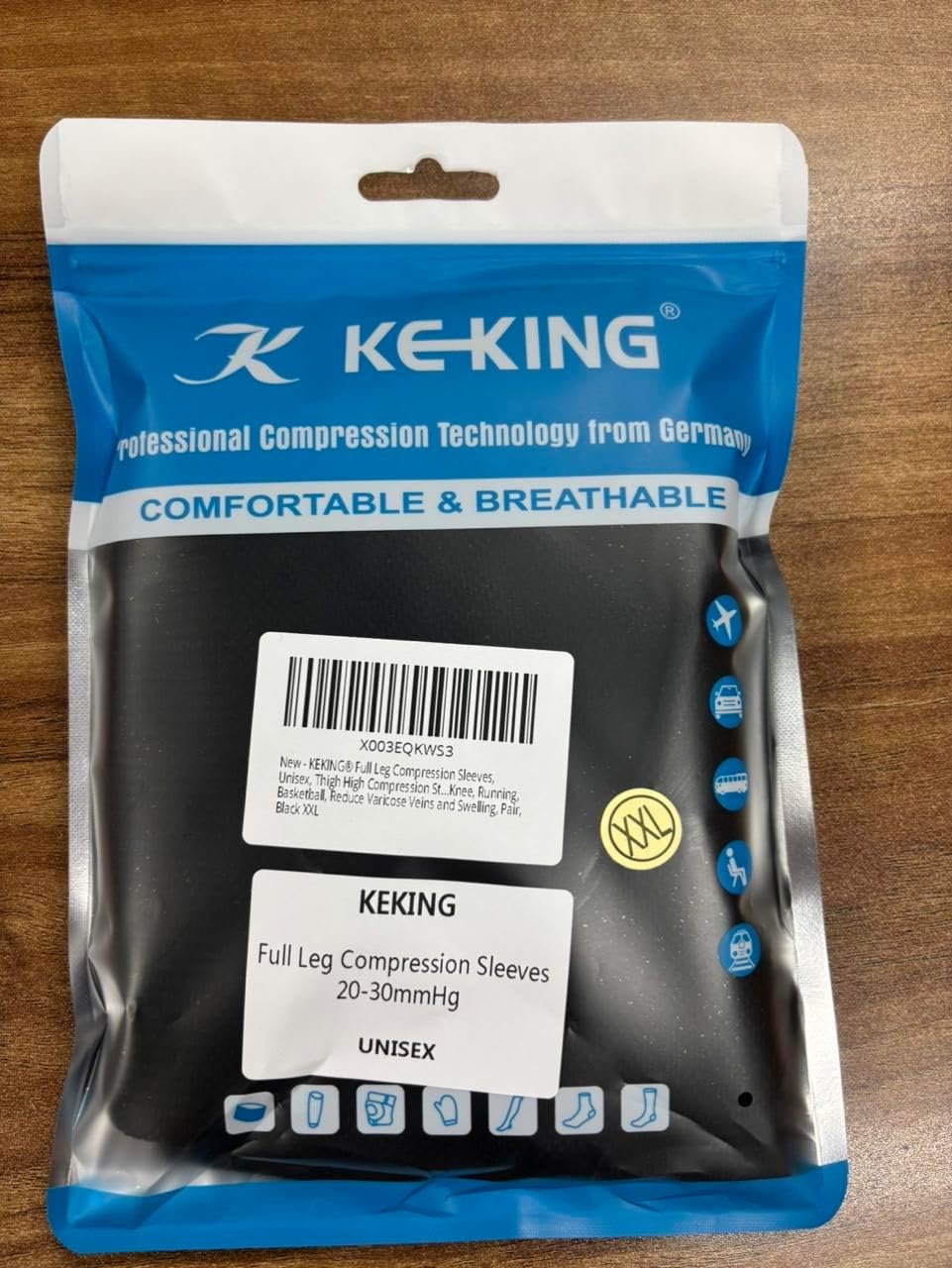 KEKING® Full Leg Compression Sleeves, Unisex, Thigh High Compression Stocking 20-30mmHg Graduated Support for Thigh Calf Knee, Running, Basketball, Reduce Varicose Veins and Swelling, 1 Pair, Black XL - Image 9