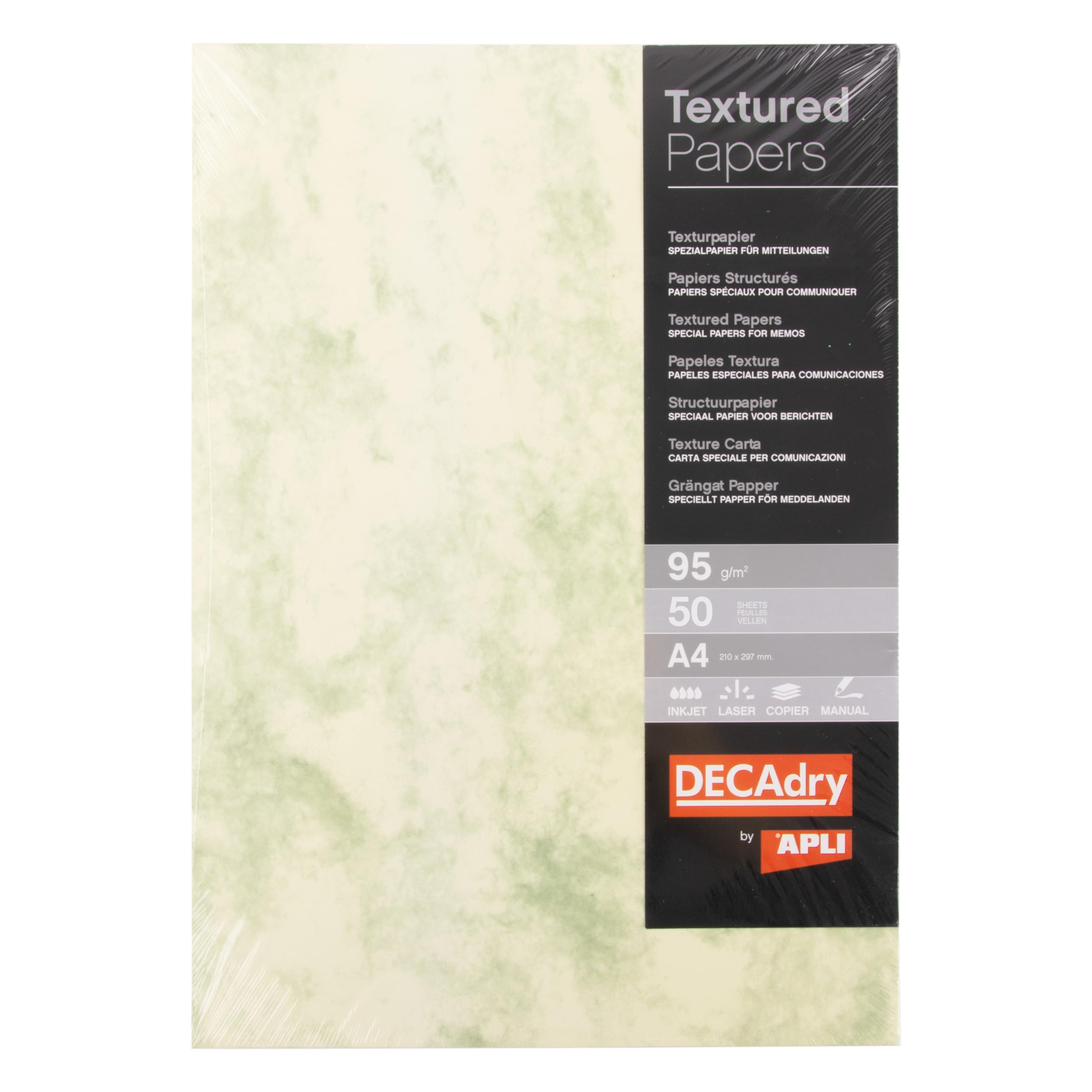 APLI PCL1682 -Papel mármol-havana, Papel textura mármol verde A4 165 g 50 hojas