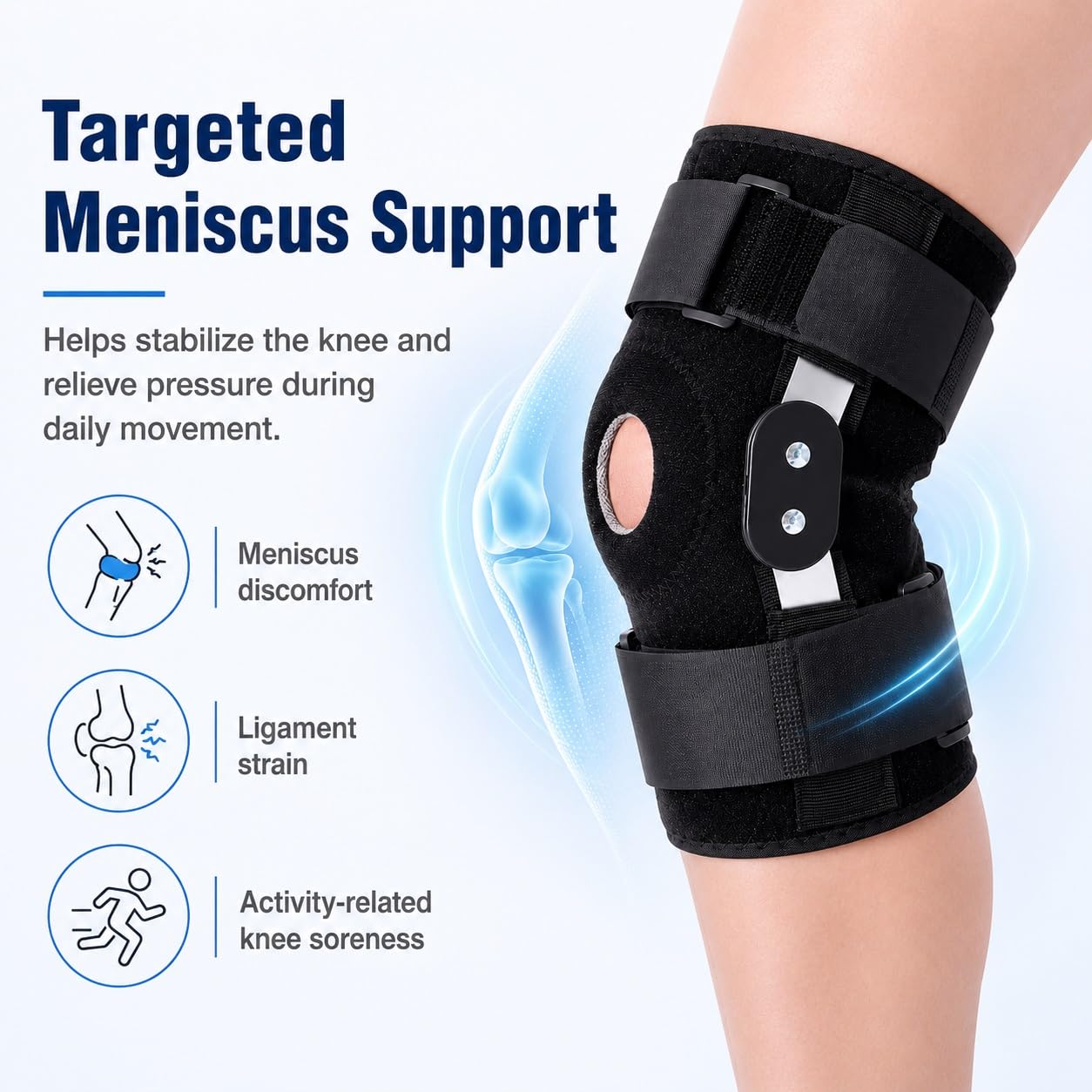 Rodillera articulada para hombres y mujeres, soporte ajustable para la rodilla con estabilizadores laterales y almohadillas de gel para la rótula, rodillera de recuperación para artritis, LCM, LC