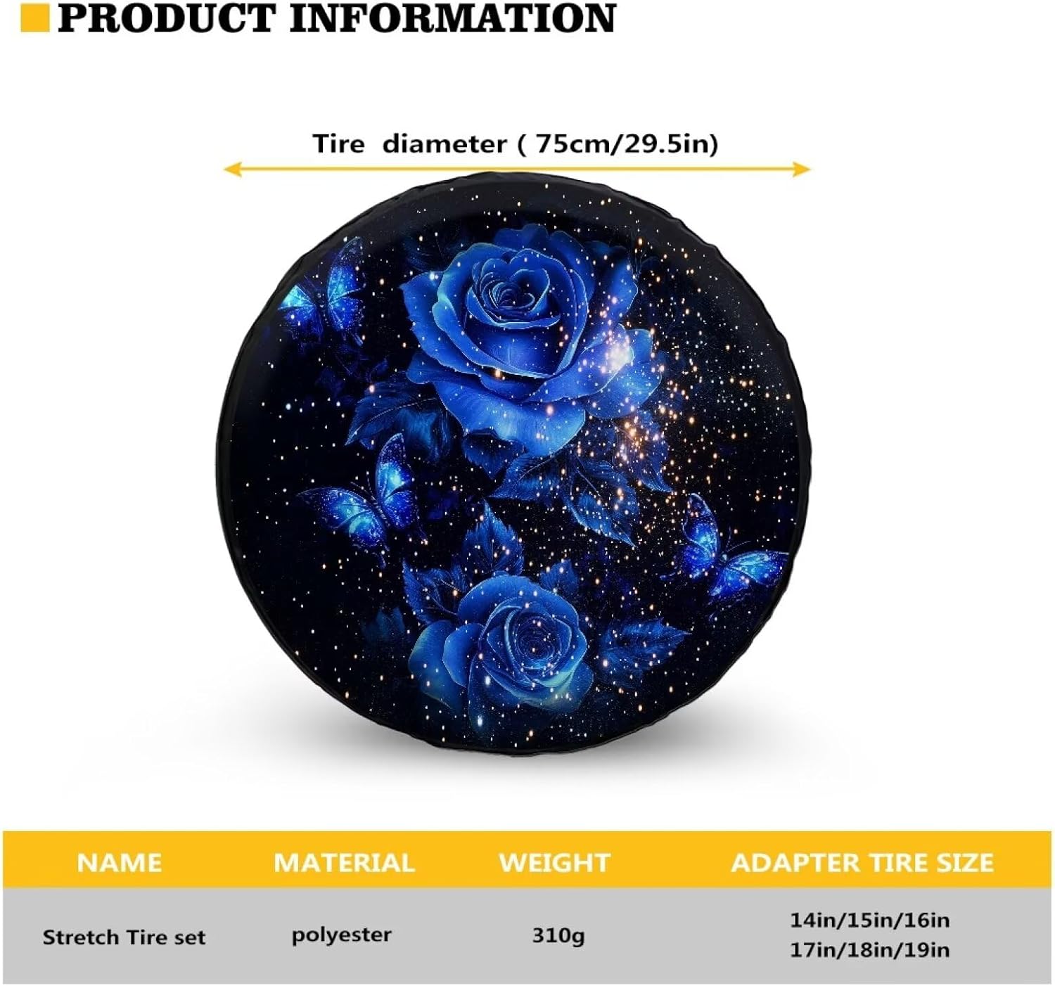 Amzbeauty Blue Roses Butterflies Print All-Season Tire Cover for Jeep SUV Truck Spare Tire Storage
