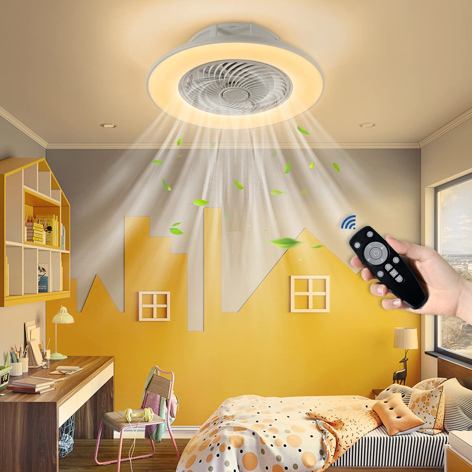 UISEBRT 90W Deckenventilator mit Beleuchtung Moderne LED Deckenleuchte Dimmbar Deckenlampe mit Ventilator & Fernbedienung Lüfterlicht für Wohnzimmer Esszimmer Schlafzimmer