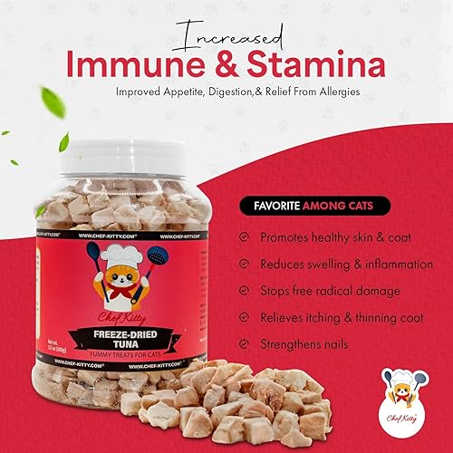 Miniatura 6 de Golosinas de atún liofilizadas para gatos y perros 100% capturado en la naturaleza, un solo ingrediente, alto en proteínas, aperitivo saludable