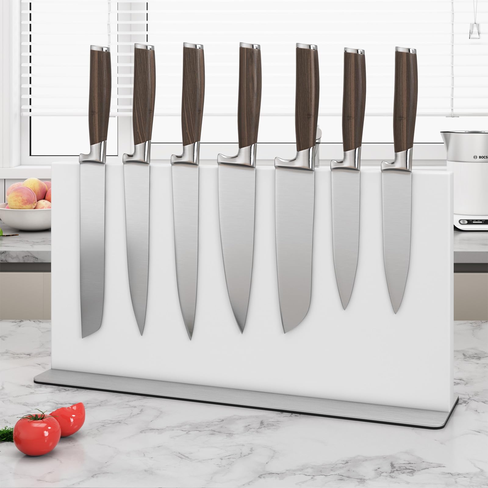 THMINS Large Magnetic Knife Block, Stainless Steel, Double-Sided, Magnetic Knife Holder, Universal Multi-Function Display Rack for Kitchen Counter,White