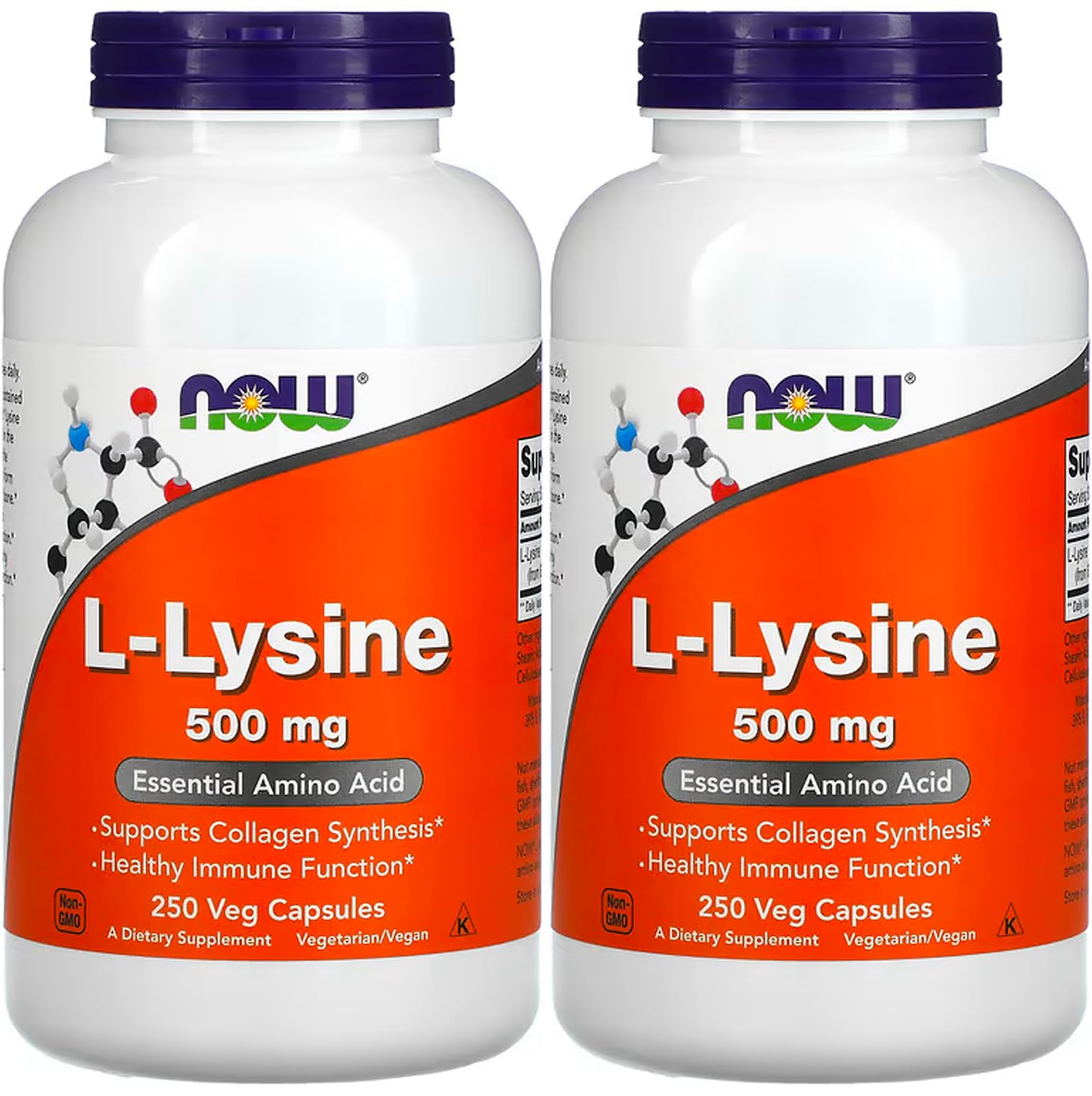 NOW Foods L-lysine 500 mg, 250 Capsules (Pack of 2) 500 Count (Pack of 1)