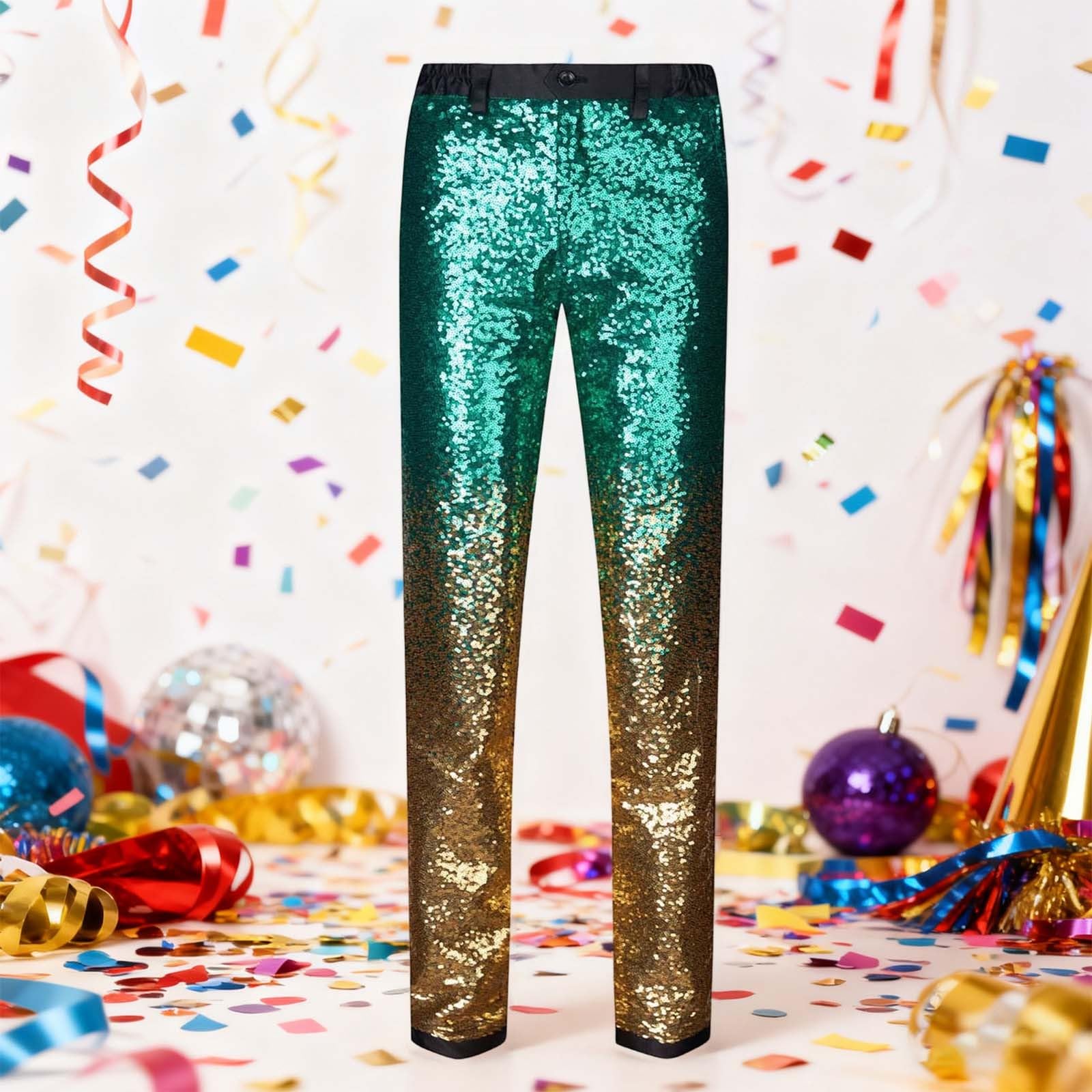 Generisch Pailletten Hose Herren Glitzer Tanzhose Slim Fit Herrenhose Karneval Kostüm Retro Party Jazzhose Farbverlauf Paillettenhose Elastische Taille Jogginghose Business Anzughose
