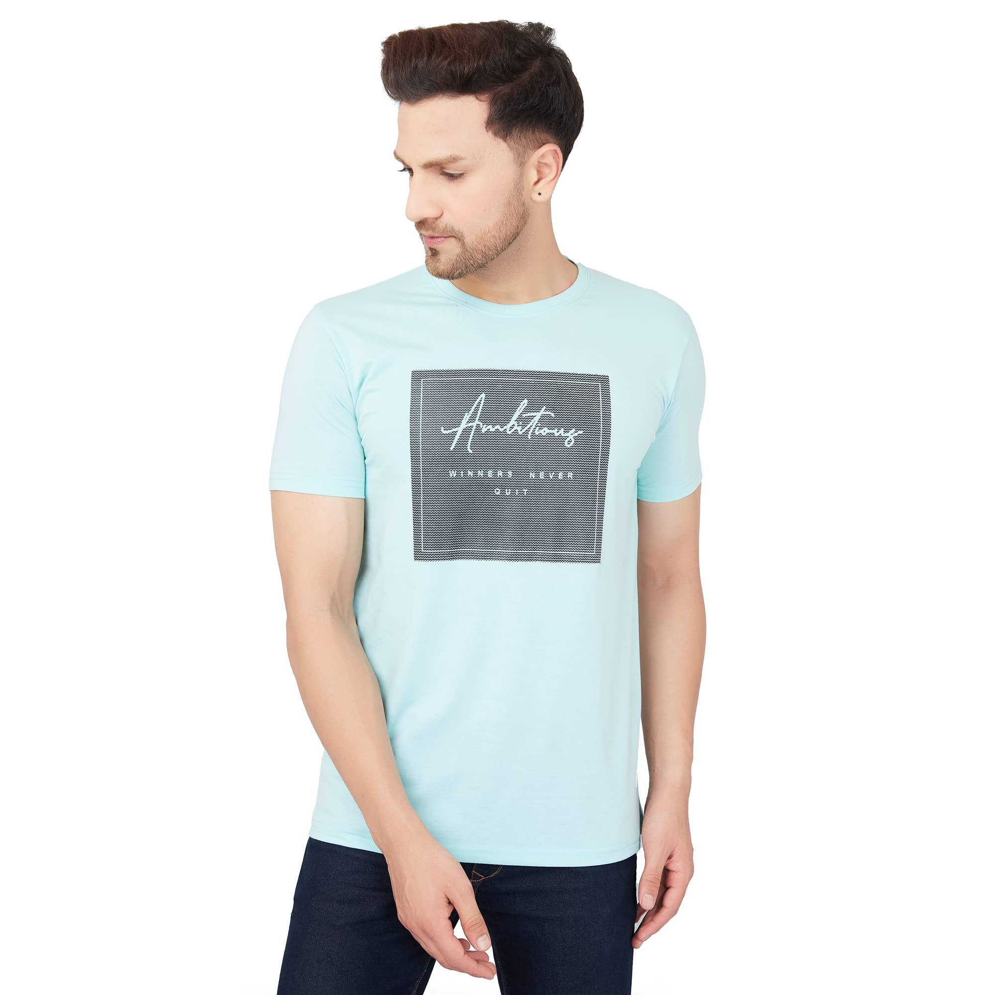 Rangriti Men's Round Neck Half Sleeve Slim Fit Printed Cotton T-Shirt in multi