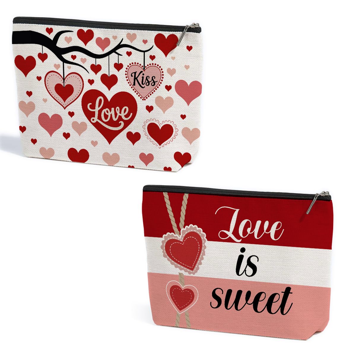 ZHAMEN 2 Pcs Love Is Sweet Makeup Bag Organizer Portable Pouch Purse Travel Essentials Organizer Cosmetic Bags for