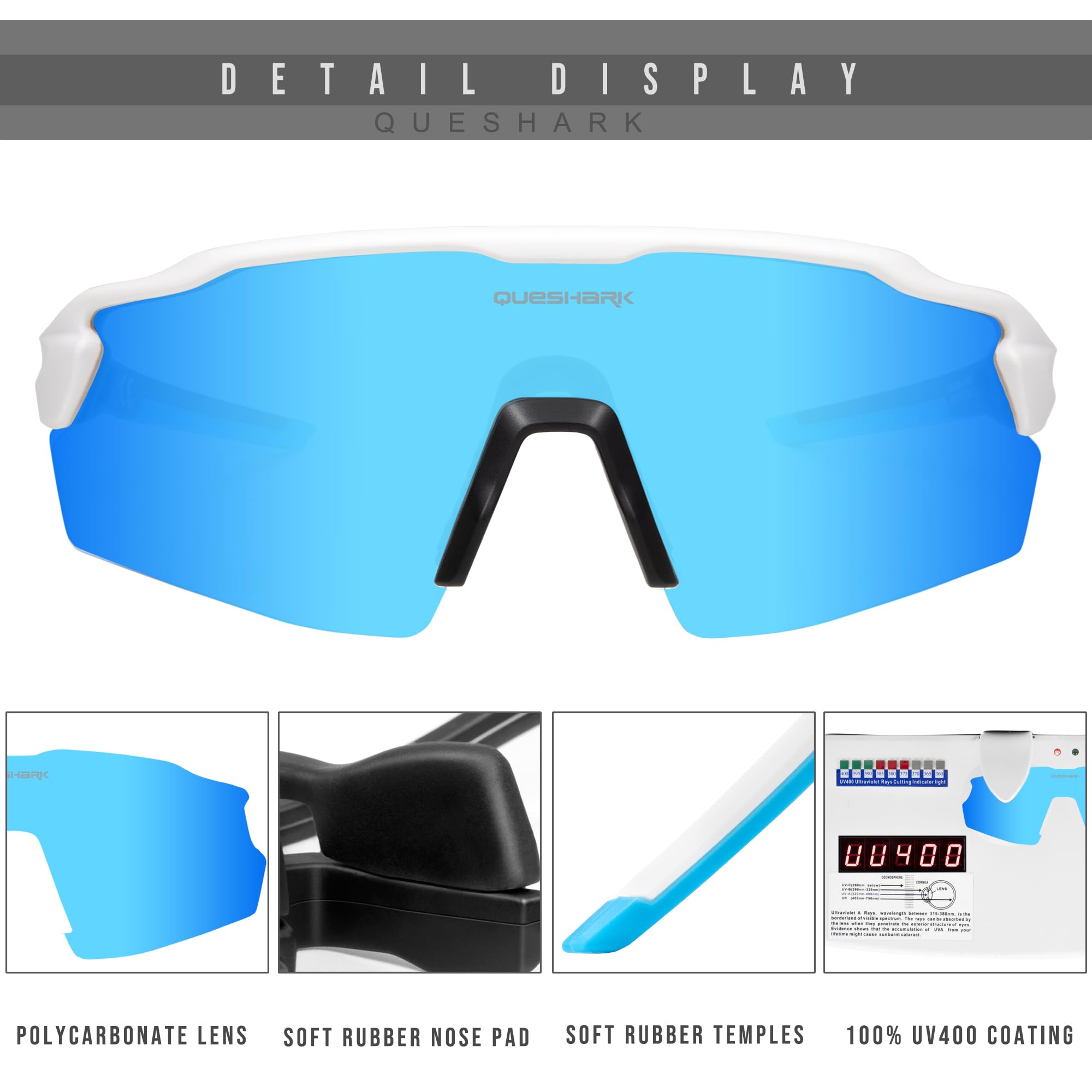 Queshark occhiali polarizzati da ciclismo, occhiali da corsa con 1 lente o 4 lenti intercambiabili TR90 telaio per le donne degli uomini, occhiali da sole sportivi per il ciclismo che corre baseball