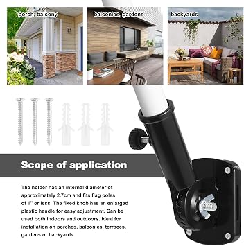Black Adjustable Flag Pole Holder, Adjustable Flag Holder, Wall Mount Flag Pole Adjustba, Flag Pole Holder with Screws