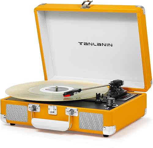 Tocadiscos de vinilo Bluetooth vintage de 3 velocidades portátil de maleta con altavoces incorporados, 33, 45, 78 RPM, reproductor LP accionado por