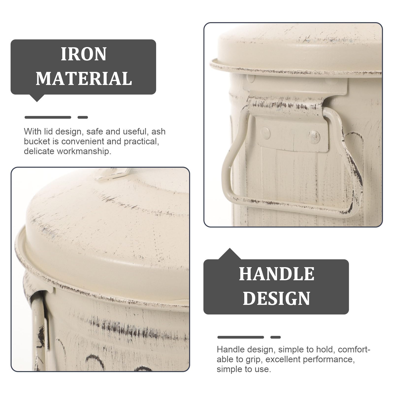 Secchio per Ash in Ferro con Coperchio, Capacità Grande, Design Vintage Semplice, Comodo da Impugnare, per Uso Domestico e Stufa