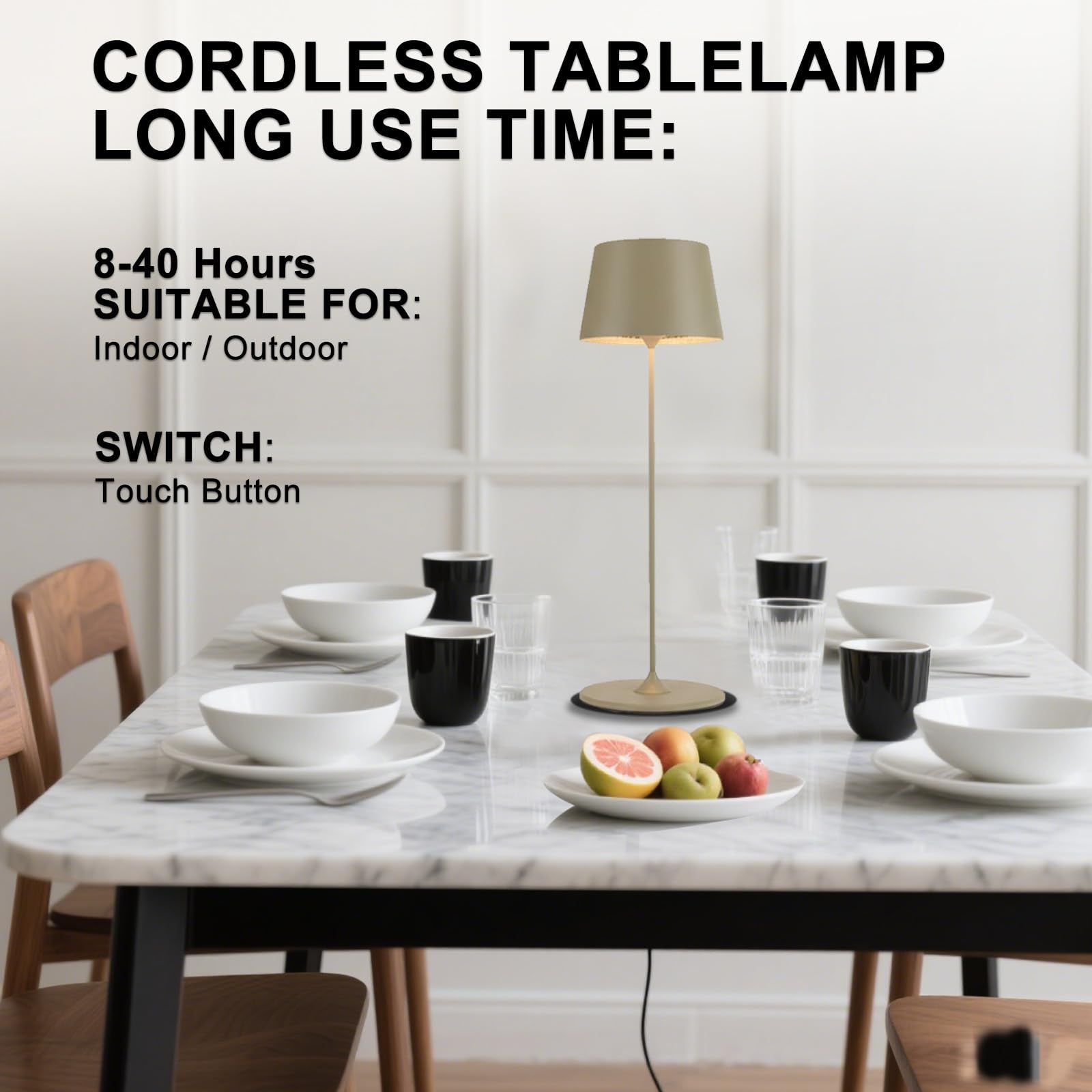 MU LIN 2PZLampada Lampada da Tavolo Ricaricabile e Senza Fili con Controllo Touch, Utilizzabile anche come Lampada da Esterni, Dimmer, 2200-3000 K, Altezza 35 cm, Colore Marrone per ristorante e Casa