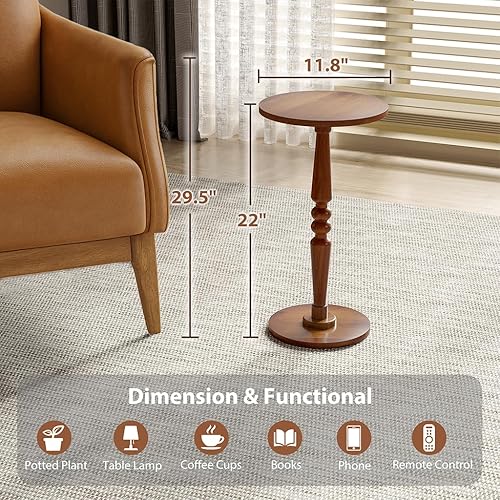 Miniatura 3 de Mesa auxiliar redonda de madera pequeña, mesa de pedestal moderna para sala de estar, dormitorio, mesa compacta para bebidas para espacios pequeños,