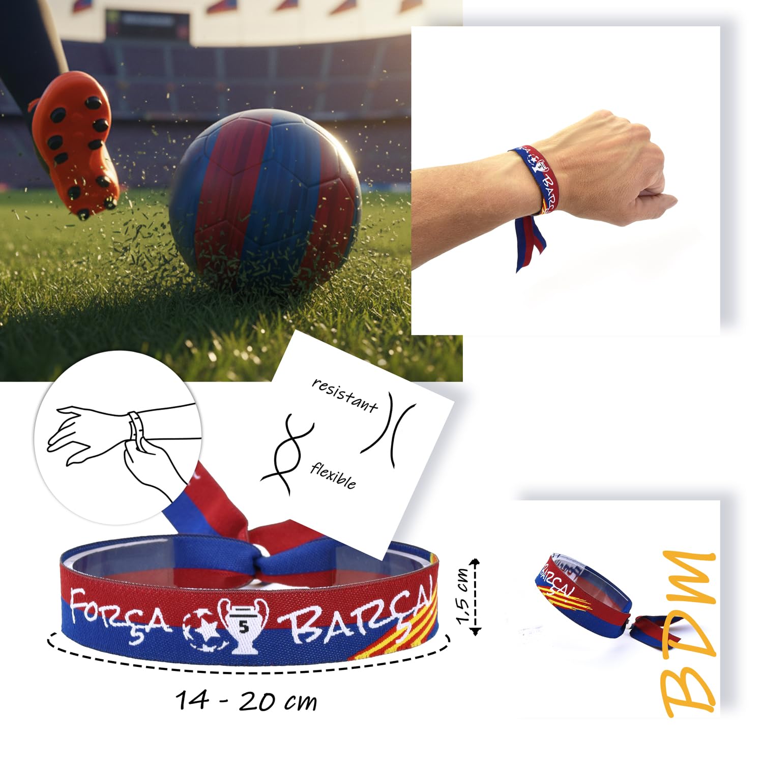 BDM Barcelone Football Bracelet Unisexe pour Tressage Hilo Hommes ou Femmes. Un pour Les Fans de l'équipe