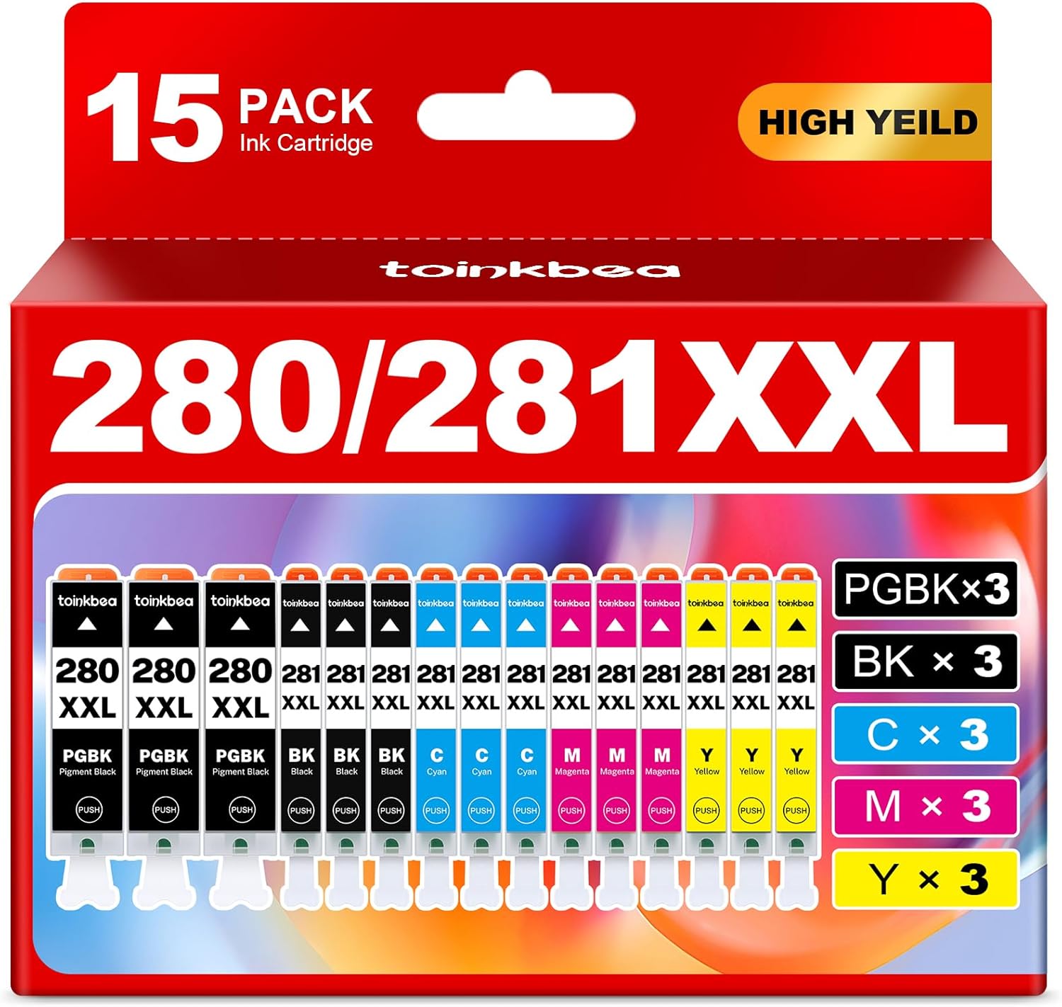 280 281 TR8620a Ink Cartridges High Yield Replacement for Canon PGI-280XXL CLI-281XXL 280XXL 280 281 XXL for Color Printer Pixma TR8600 TR8622a TR8620 TR8520 TS9120 TS9521c TS6120 TS8220 ink 15-Pack