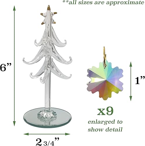 Miniatura 2 de Árbol de Navidad de mesa con estrella recortada dorada, 9 adornos de copo de nieve iridiscentes extraíbles, ideal para manualidades, base de espejo