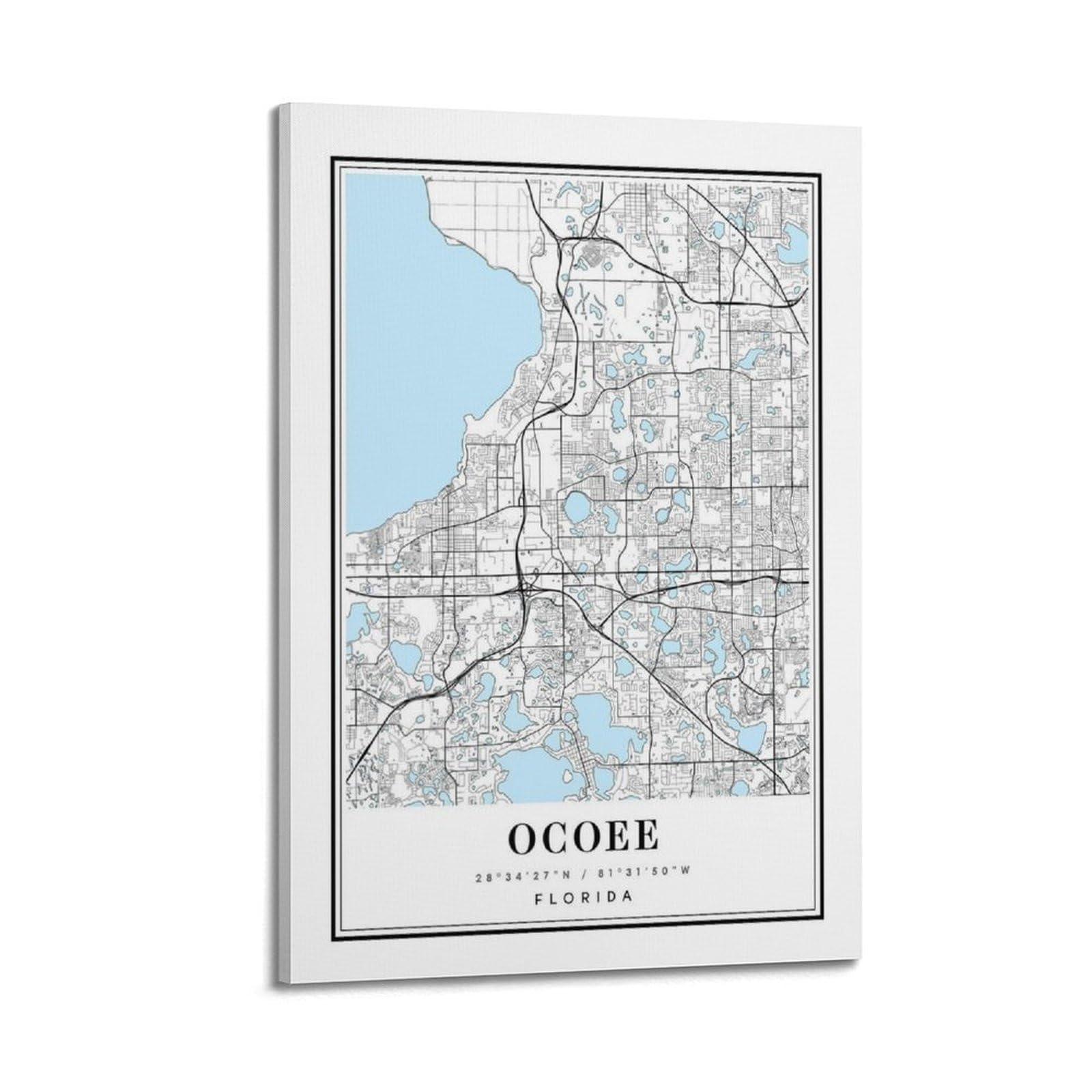 xiaoxiaoshen Ocoee Florida Map Canvas Poster Wall Art Prints Room Aesthetic Murals Bedroom And Living Decorations 20x30inch(50x75cm)