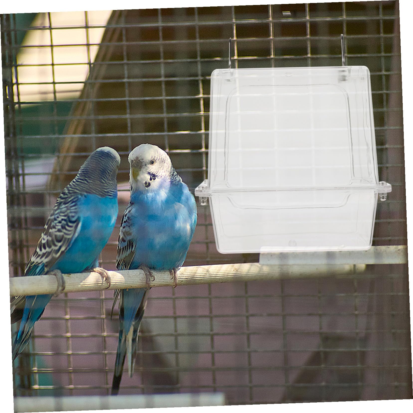 Outanaya Hängendes Vogelbad Badehaus aus Acryl für Wellensittiche und Papageien mit Duschfunktion Geeignet für Vogelkäfig Praktisches Vogeldusche Zubehör