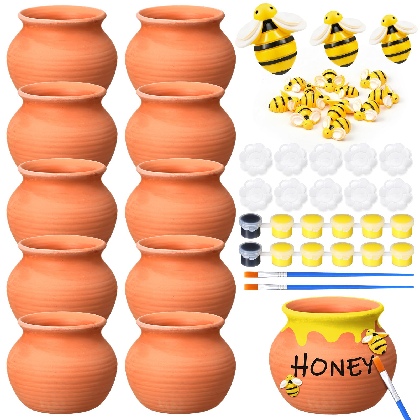 View 1 of 10 Set Terracotta Clay Honey Pots Kit Bulk DIY Honey Pot Jar Decor, Classic