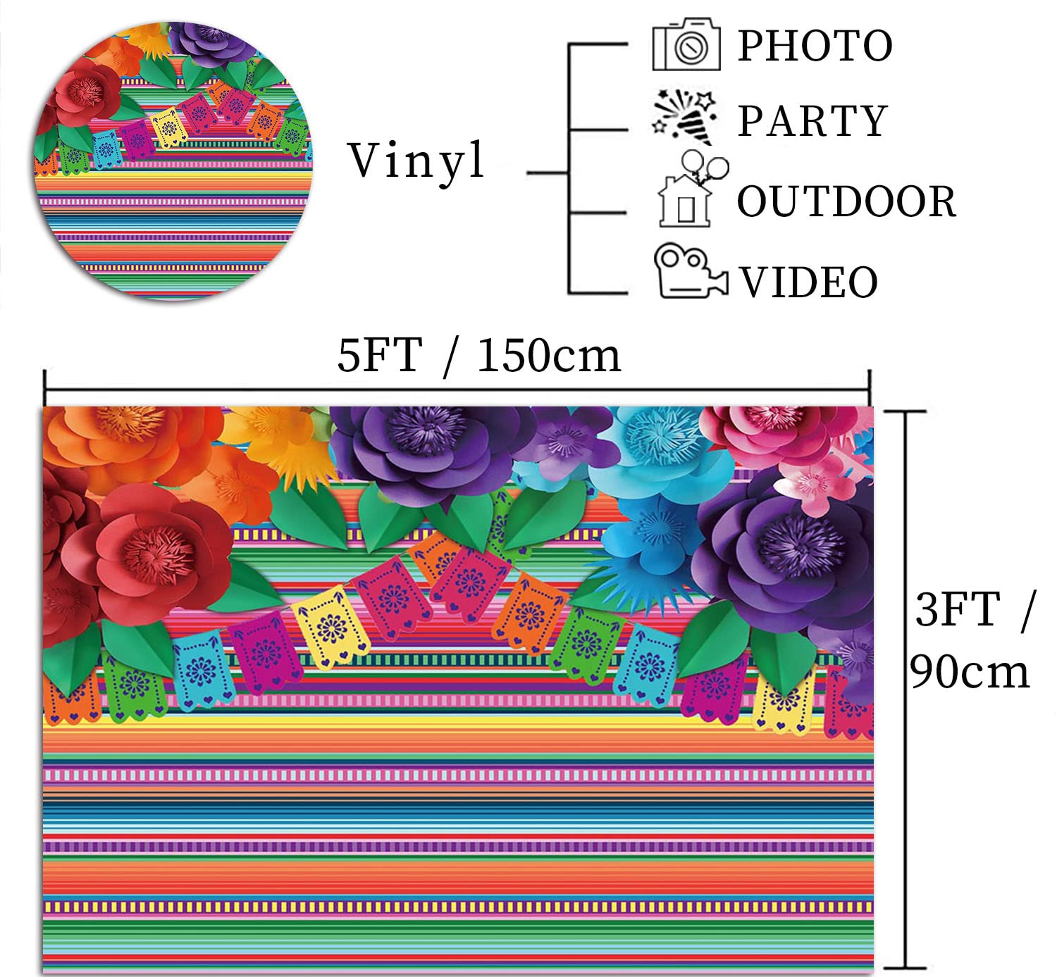 Mexikanischer Fiesta-Fotohintergrund 1,5x0,9 M - Aus Polyester, Für Cinco De Mayo & Geburtstagspartys