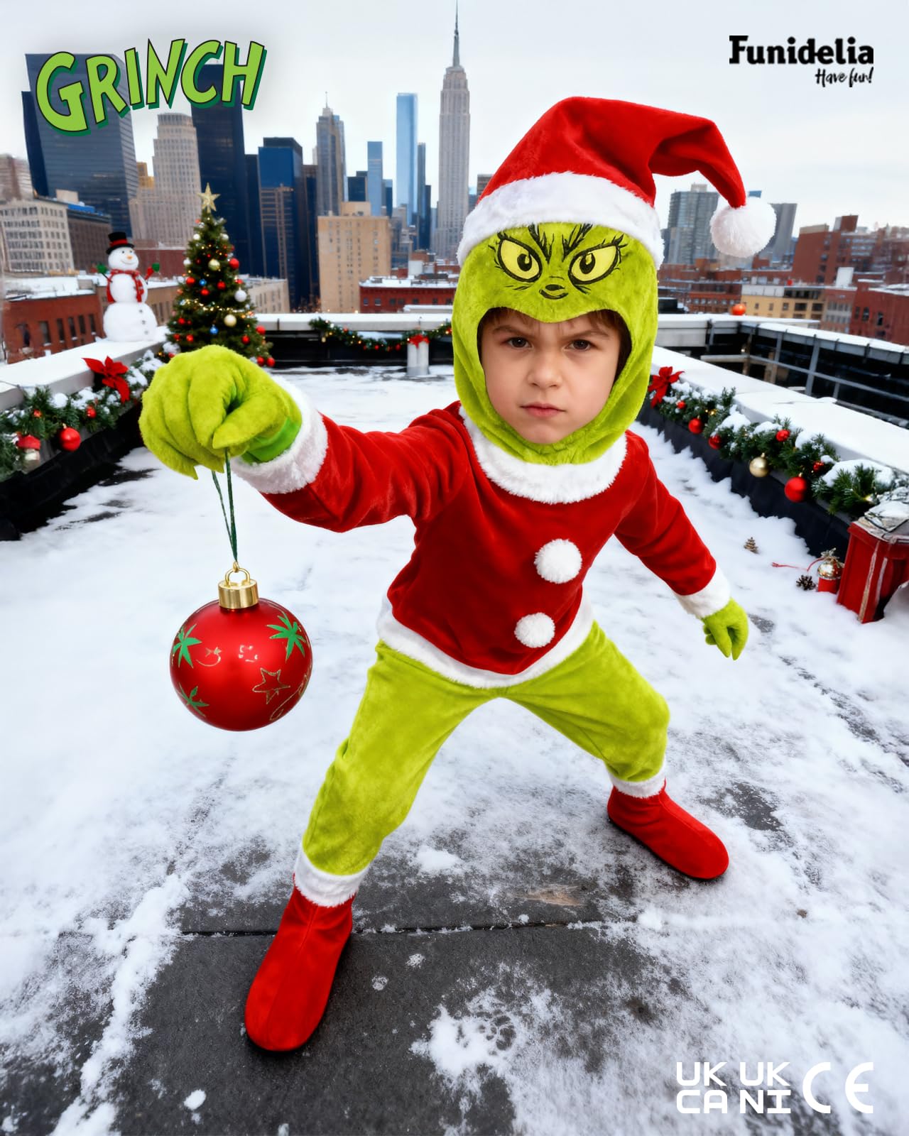 Funidelia Déguisement du Grinch pour fille et garçon, Licence Officielle, Le Grinch, Films et Cinéma - Costume pour enfant pour les fêtes, le Carnaval et Halloween