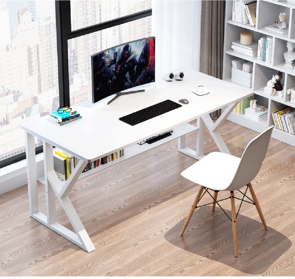 Biurko gamingowe, PC SXZenSpace, biurko dla graczy w kształcie litery K z powierzchnią z włókna węglowego, hak na słuchawki stabilne metal i drewno do biura, białe - L 80 cm