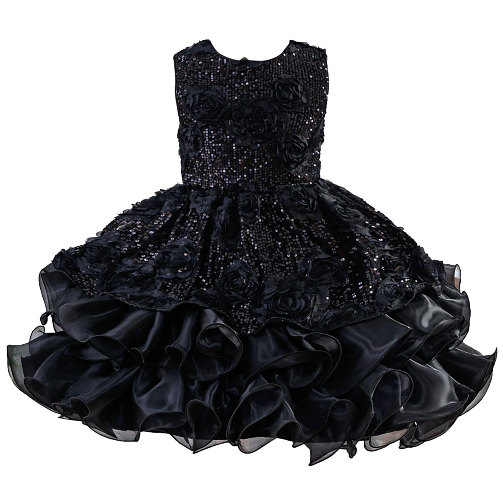 2026 Faldas y Vestidos de Niñas Elegante Vestido de Noche para Niñas Rosa con Lentejuelas Abultado Vestido de Cumpleaños Infantil, 6-13 Años