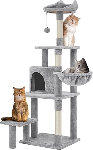Yaheetech Árbol para gatos de 57 pulgadas de alto, soporte de escalada para gatos, centro de actividades de casa de juegos para mascotas, con
