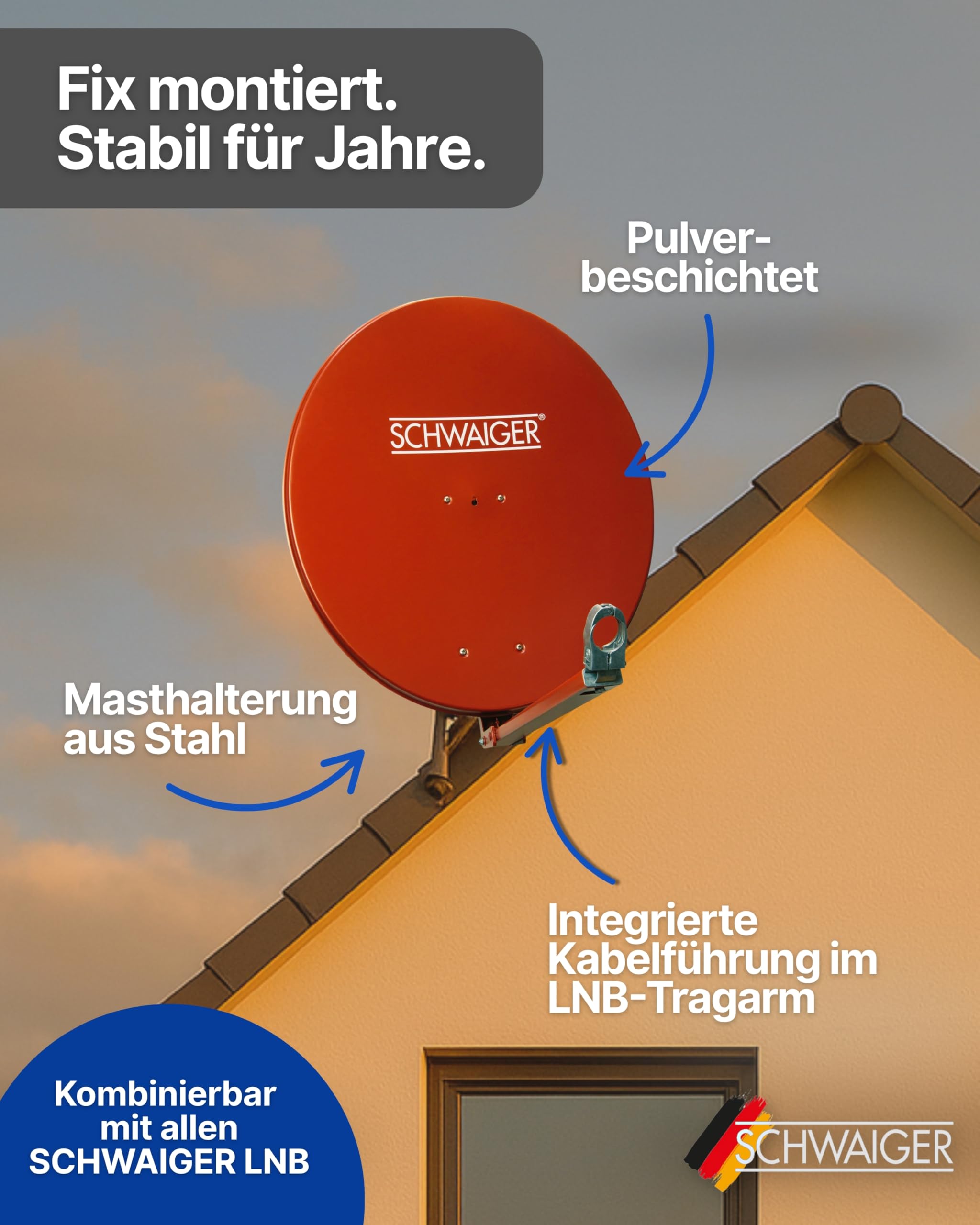 SCHWAIGER Satellitenschüssel 80 cm Aluminium Offset Antenne Multifeed wetterfest 38,5dB