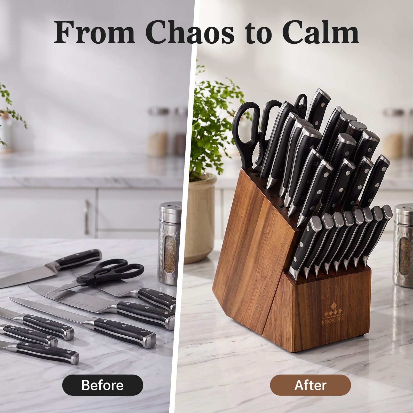 ENOKING Knife Block - 25 Slots, Wood Storage -5