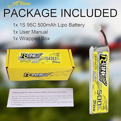 Miniatura 6 de TATTU Batería Lipo de 500mAh 1S 3.7V 95C con enchufe JST-PHR para Emax Tiny HawkHappymodel Snapper7